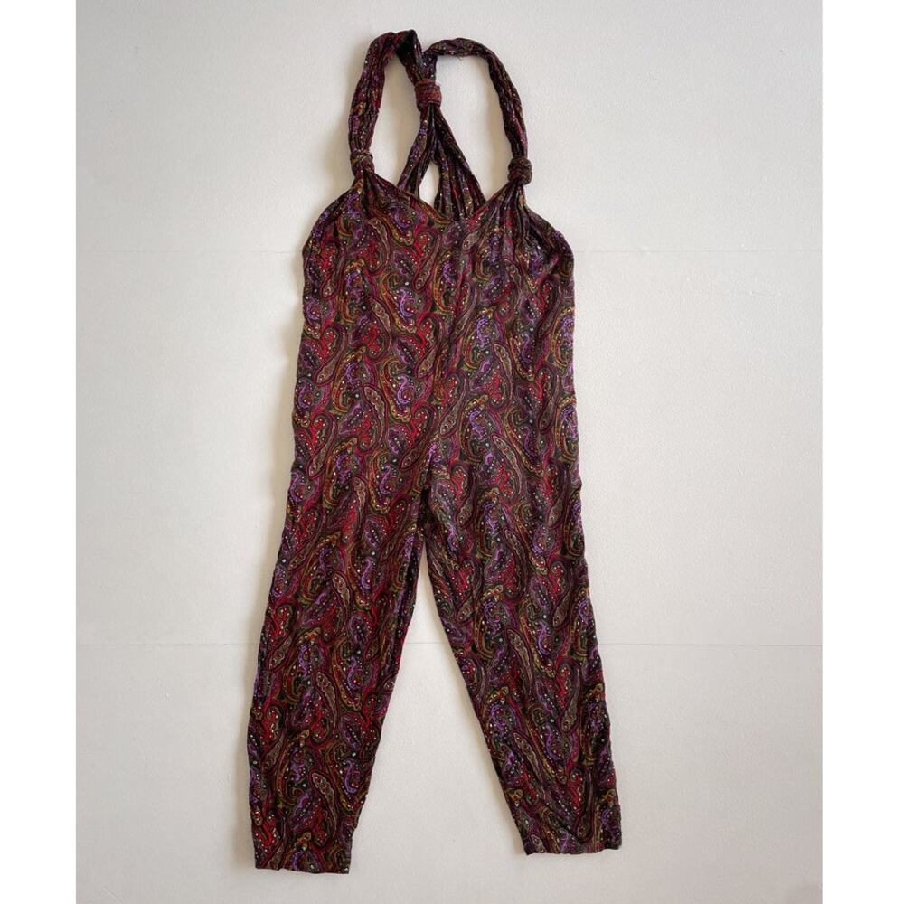 Vtg 90s Rayon Paisley Patterned Overall Jumpsuit / Sz M / Boho Hippie Festival